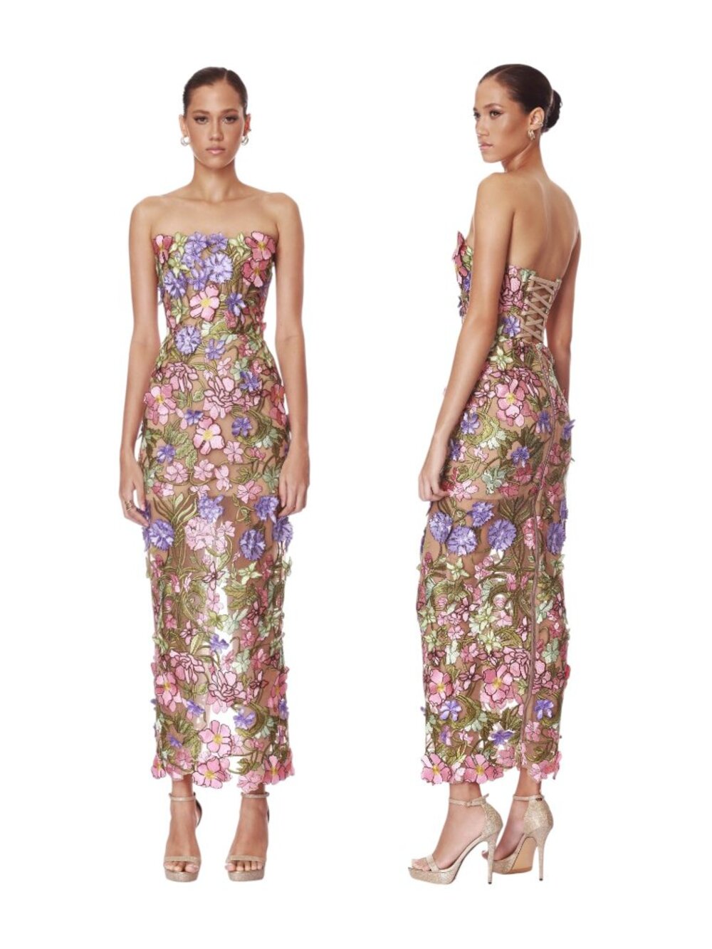 Bronx and Banco Maraya Strapless Iris Floral Ankle Dress S NWOT
